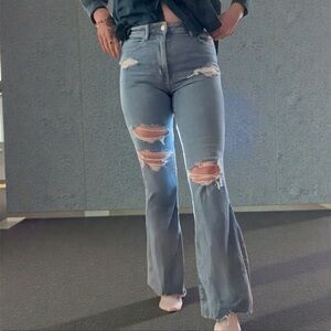 American Eagle Jeans Women Flared High Rise Distressed Stretch Denim Sz 6